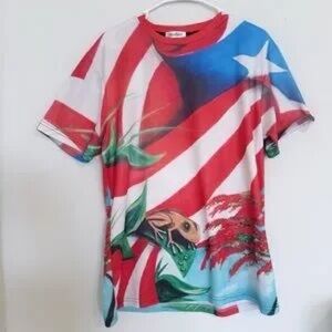Graphic Flag Print Short Sleeve Tee - Red, White, Blue